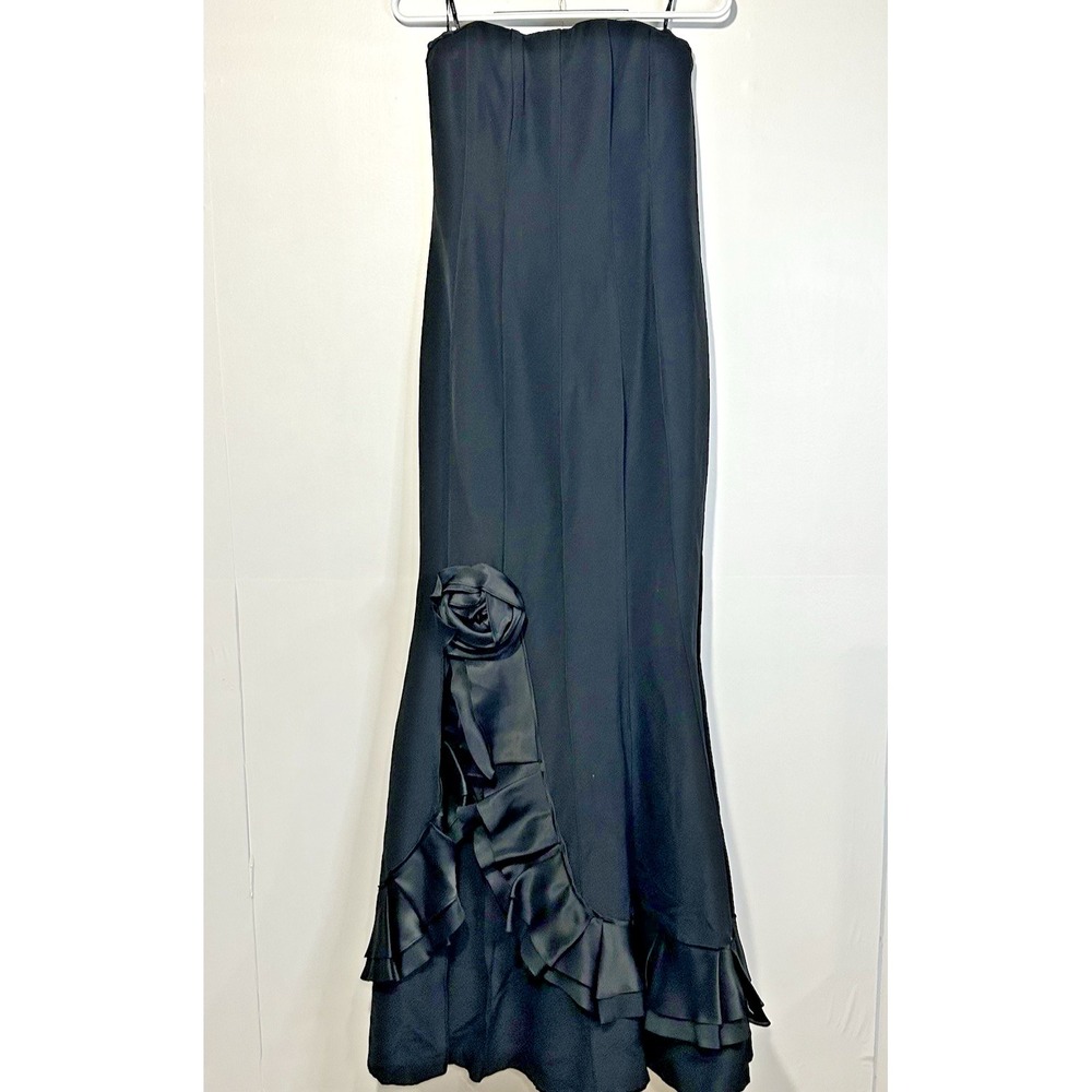 Kay Unger Black Maxi Dress Strapless Gown Size‎ 6 Cotton Silk Rose Party Prom